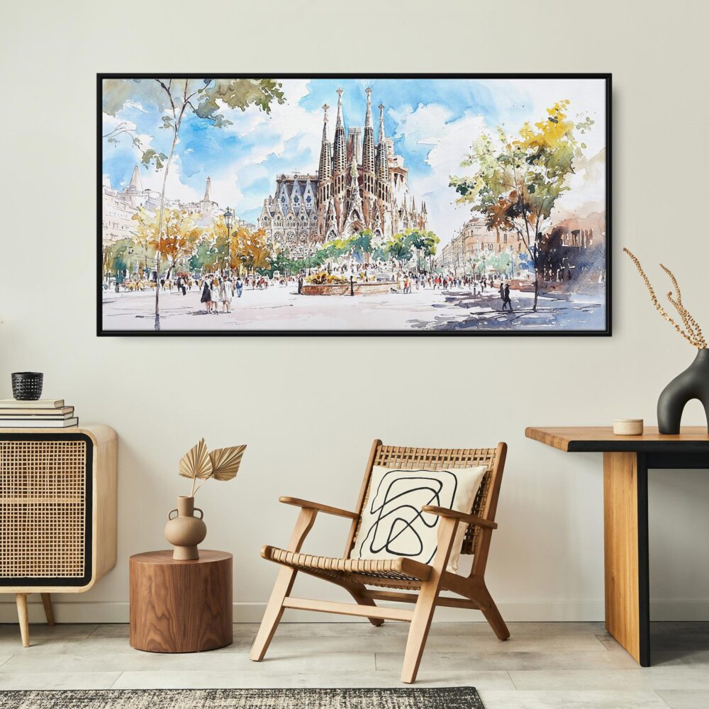 06 - Framed Sagrada Familia Barcelona Watercolor - Panorama Canvas Print - Boho Chair.jpg 06 - Framed Sagrada Familia Barcelona Watercolor - Panorama Canvas Print - Boho Chair.jpg