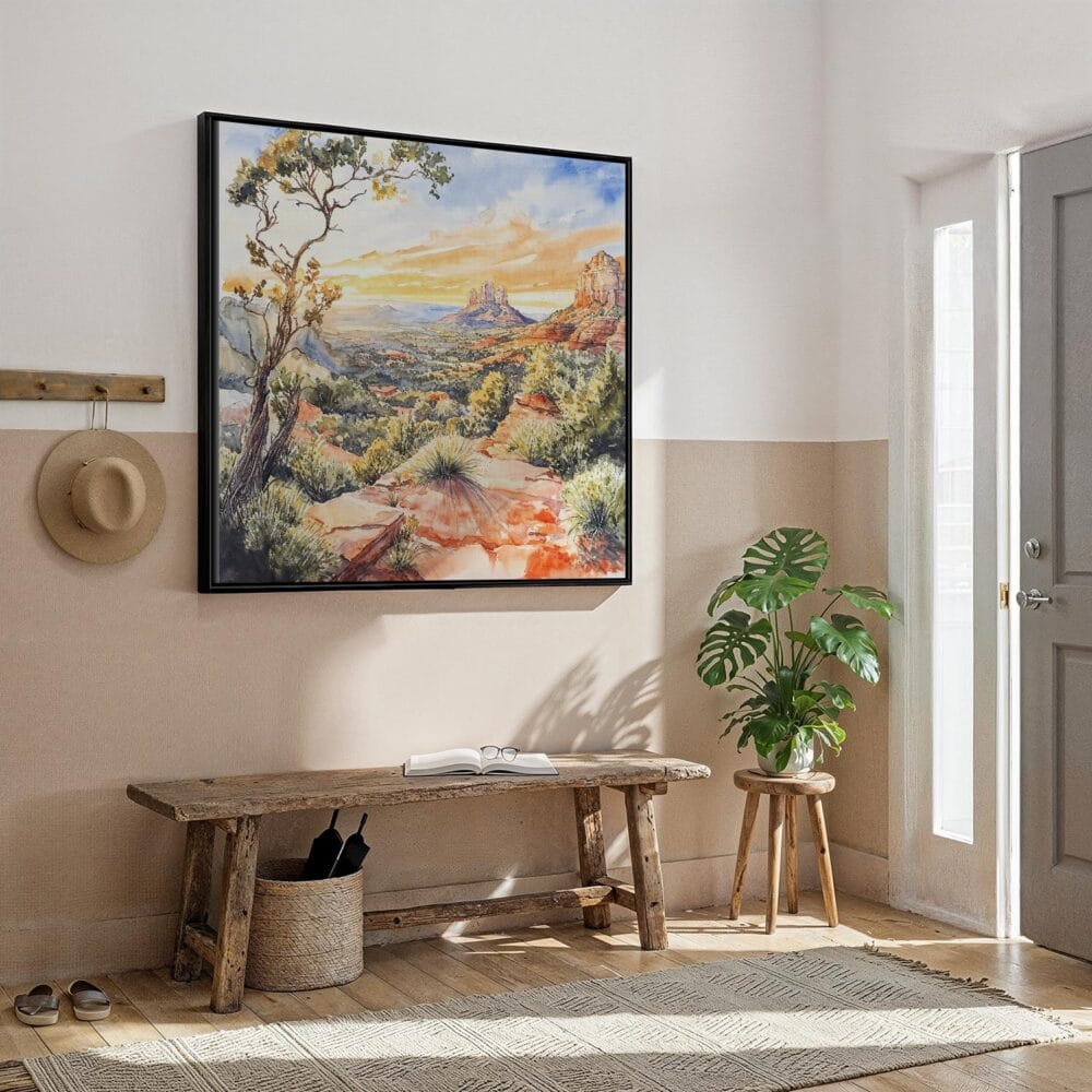 06 - Framed Sedona Arizona Watercolor - Square Canvas Print - Hallway.jpg 06 - Framed Sedona Arizona Watercolor - Square Canvas Print - Hallway.jpg