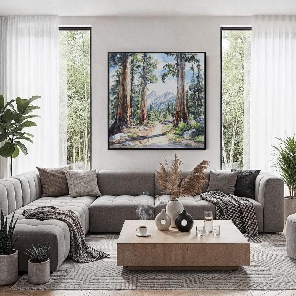 06 - Framed Sequoia National Park Watercolor - Square Canvas Print - Contemporary Living Room.jpg 06 - Framed Sequoia National Park Watercolor - Square Canvas Print - Contemporary Living Room.jpg