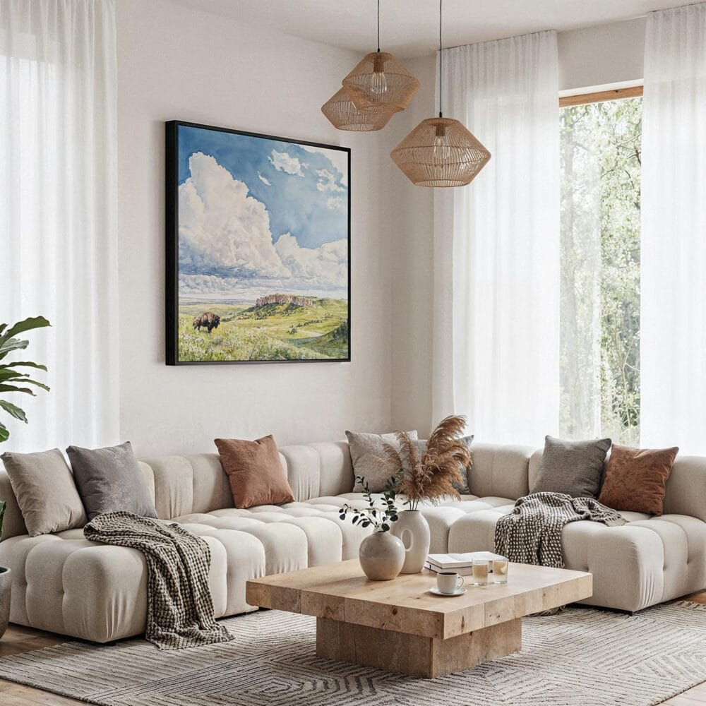 06 - Framed Wind Cave National Park Watercolor - Square Canvas Print - Boho Living Room.jpg 06 - Framed Wind Cave National Park Watercolor - Square Canvas Print - Boho Living Room.jpg