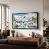06 - Inyo National Forest Watercolor - Panorama Canvas Print with Black Floater Frame - Mid Century Room 2.jpg
