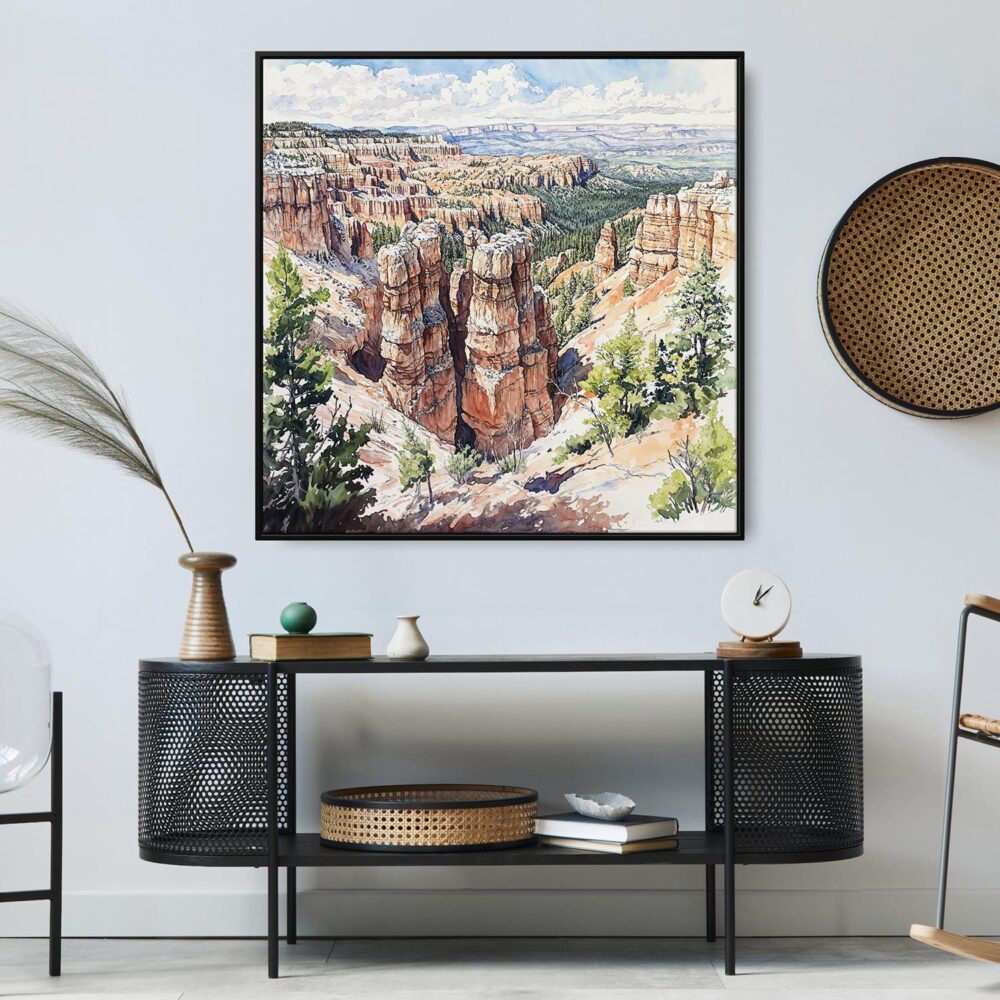 06 - Large Bryce Canyon National Park Watercolor - Square Canvas Print in Midcentury Corner.jpg 06 - Large Bryce Canyon National Park Watercolor - Square Canvas Print in Midcentury Corner.jpg
