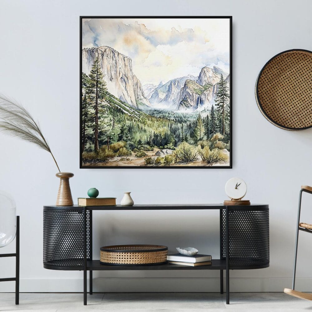 06 - Large El Capitan in Yosemite National Park Watercolor Style - Square Canvas Print in Midcentury Corner.jpg 06 - Large El Capitan in Yosemite National Park Watercolor Style - Square Canvas Print in Midcentury Corner.jpg