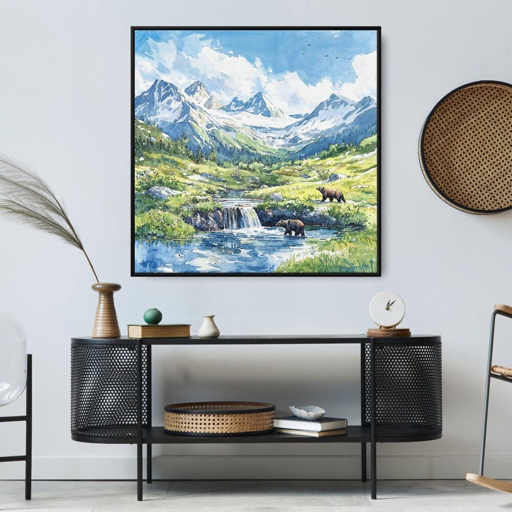 06 - Large Katmai National Park Watercolor - Square Canvas Print in Midcentury Corner.jpg 06 - Large Katmai National Park Watercolor - Square Canvas Print in Midcentury Corner.jpg