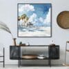 06 - Large Los Angeles Beach Watercolor - Square Canvas Print in Midcentury Corner.jpg