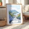 06 - Pico Island Portugal Watercolor Art Print with Natural Wood Frame on floor.jpg