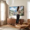 06 - Woman Hanging Zermatt Switzerland Watercolor - Panorama Canvas Wall art with Natural Floater Frame in Living Room.jpg