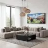 06 - Zion National Park Panorama Watercolor Canvas Print with Black Floater Frame - Modern Living Room.jpg