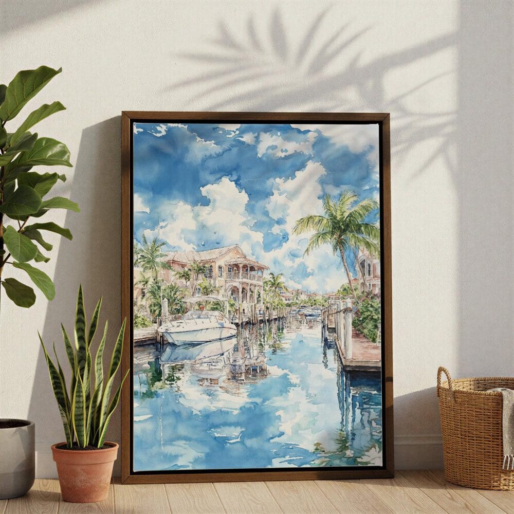07 - Florida Watercolor Canvas Print with Brown Floater Frame - Standing on Floor - Vertical.jpg 07 - Florida Watercolor Canvas Print with Brown Floater Frame - Standing on Floor - Vertical.jpg