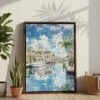 07 - Florida Watercolor Canvas Print with Brown Floater Frame - Standing on Floor - Vertical.jpg