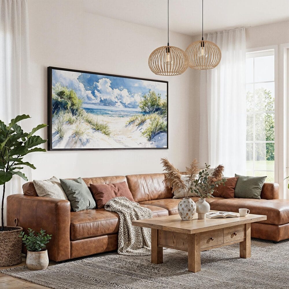 07 - Framed Indiana Dunes National Park Watercolor - Panorama Canvas Print - Living Room.jpg 07 - Framed Indiana Dunes National Park Watercolor - Panorama Canvas Print - Living Room.jpg