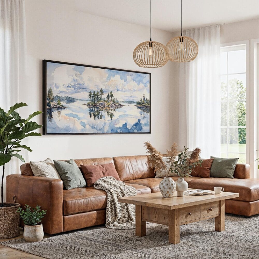 07 - Framed Voyageurs National Park Watercolor - Panorama Canvas Print - Living Room.jpg 07 - Framed Voyageurs National Park Watercolor - Panorama Canvas Print - Living Room.jpg