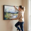 07 - Woman Hanging Denali National Park Watercolor - Panorama Canvas Wall art with Black Floater Frame.jpg
