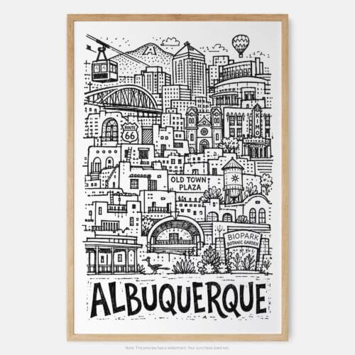 01 - Albuquerque City Art - Pencil Style Art Print - Main - Vertical.jpg