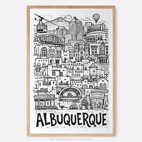 01 - Albuquerque City Art - Pencil Style Art Print - Main - Vertical.jpg