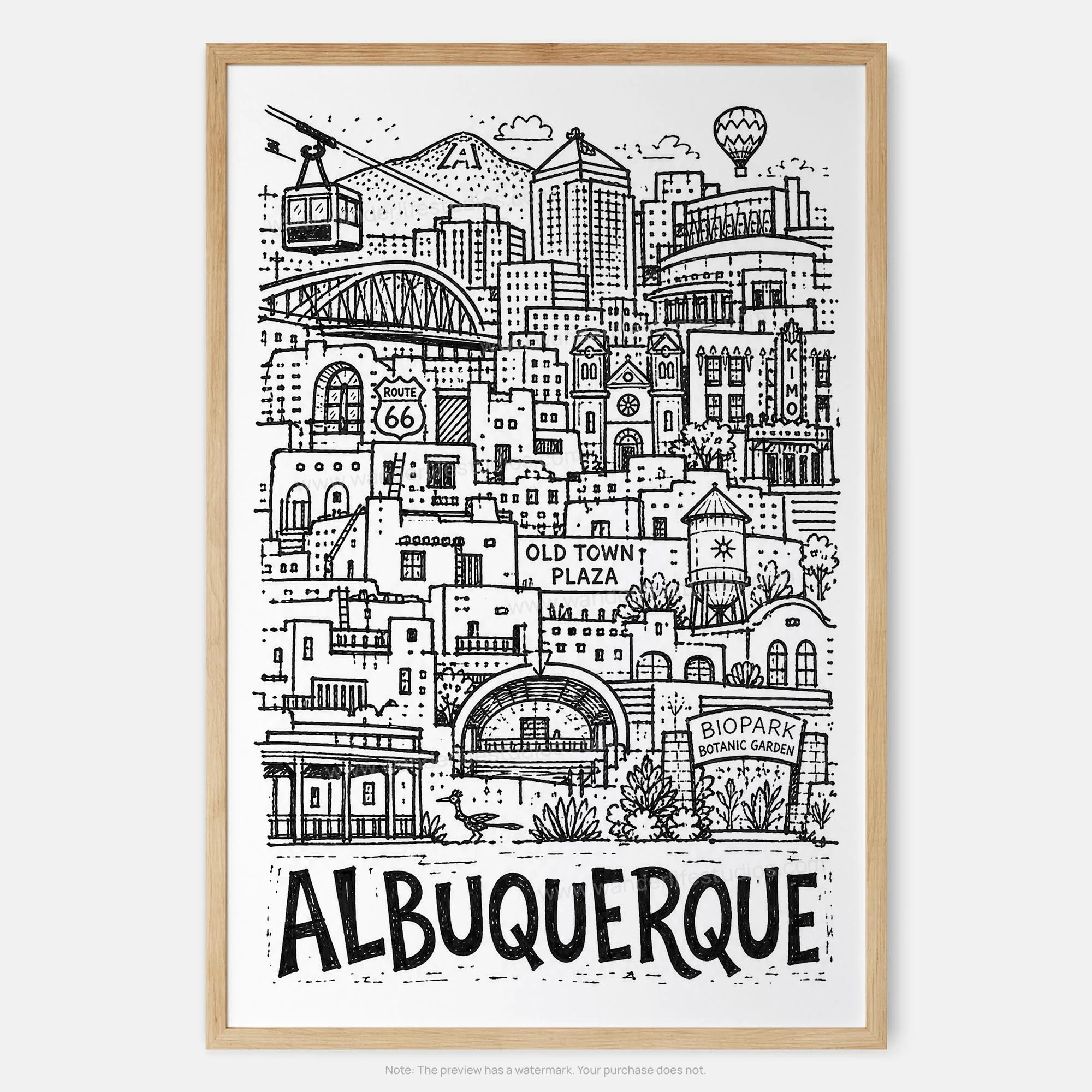 Albuquerque City Art Print | Cityscape in Pencil Style