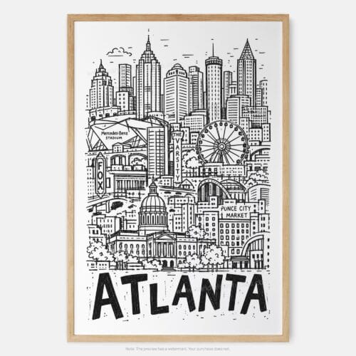 01 - Atlanta City Art - Pencil Style Art Print - Main - Vertical.jpg