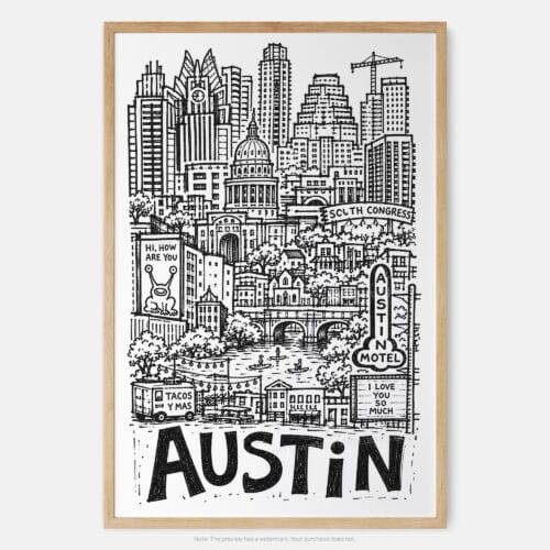 01 - Austin City Art - Pencil Style Art Print - Main - Vertical.jpg