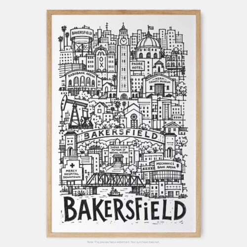 01 - Bakersfield City Art - Pencil Style Art Print - Main - Vertical.jpg
