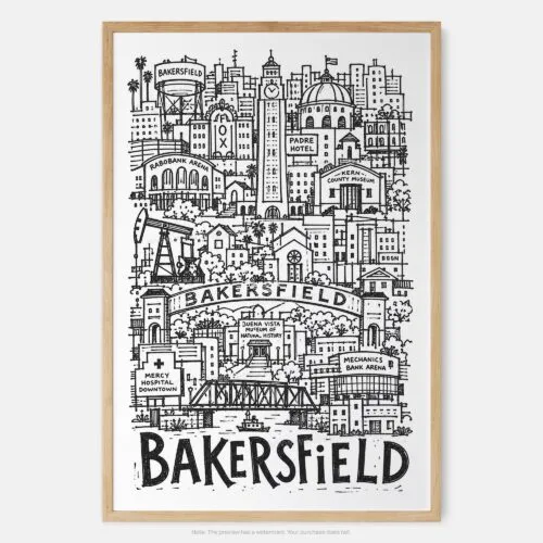 01 - Bakersfield City Art - Pencil Style Art Print - Main - Vertical.jpg