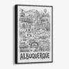 01 - Black Framed Albuquerque City Art - Pencil Style Canvas Print - Vertical - Main - Side view.jpg