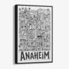 01 - Black Framed Anaheim City Art - Pencil Style Canvas Print - Vertical - Main - Side view.jpg