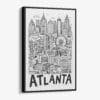 01 - Black Framed Atlanta City Art - Pencil Style Canvas Print - Vertical - Main - Side view.jpg