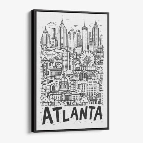 01 - Black Framed Atlanta City Art - Pencil Style Canvas Print - Vertical - Main - Side view.jpg