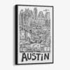01 - Black Framed Austin City Art - Pencil Style Canvas Print - Vertical - Main - Side view.jpg