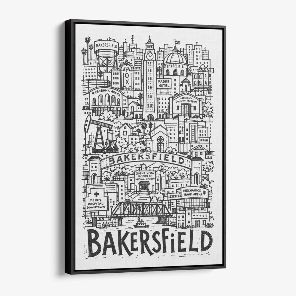 01 - Black Framed Bakersfield City Art - Pencil Style Canvas Print - Vertical - Main - Side view.jpg 01 - Black Framed Bakersfield City Art - Pencil Style Canvas Print - Vertical - Main - Side view.jpg