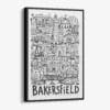 01 - Black Framed Bakersfield City Art - Pencil Style Canvas Print - Vertical - Main - Side view.jpg
