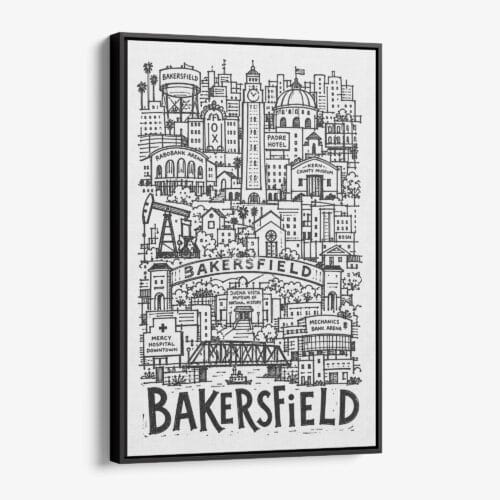 01 - Black Framed Bakersfield City Art - Pencil Style Canvas Print - Vertical - Main - Side view.jpg