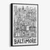 01 - Black Framed Baltimore City Art - Pencil Style Canvas Print - Vertical - Main - Side view.jpg