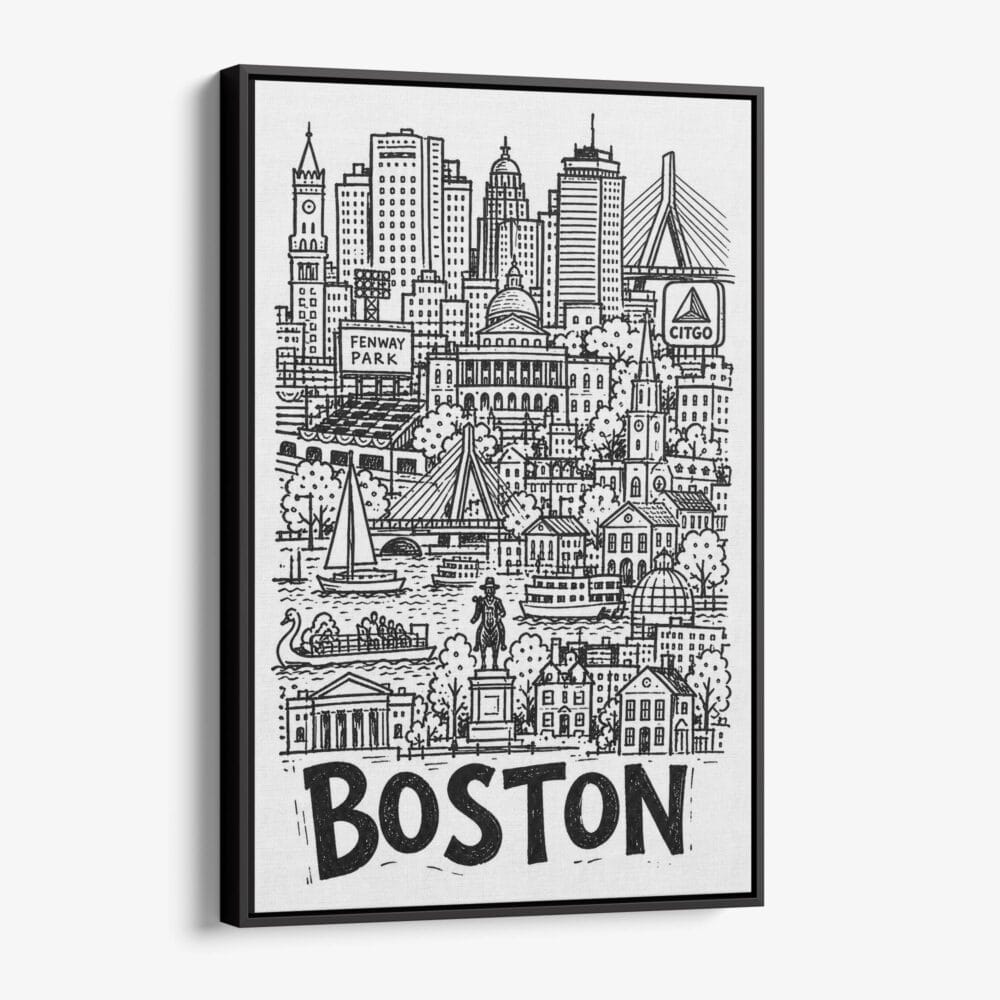 01 - Black Framed Boston City Art - Pencil Style Canvas Print - Vertical - Main - Side view.jpg 01 - Black Framed Boston City Art - Pencil Style Canvas Print - Vertical - Main - Side view.jpg