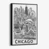 01 - Black Framed Chicago City Art - Pencil Style Canvas Print - Vertical - Main - Side view.jpg