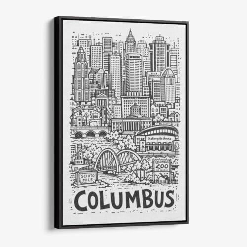 01 - Black Framed Columbus City Art - Pencil Style Canvas Print - Vertical - Main - Side view.jpg