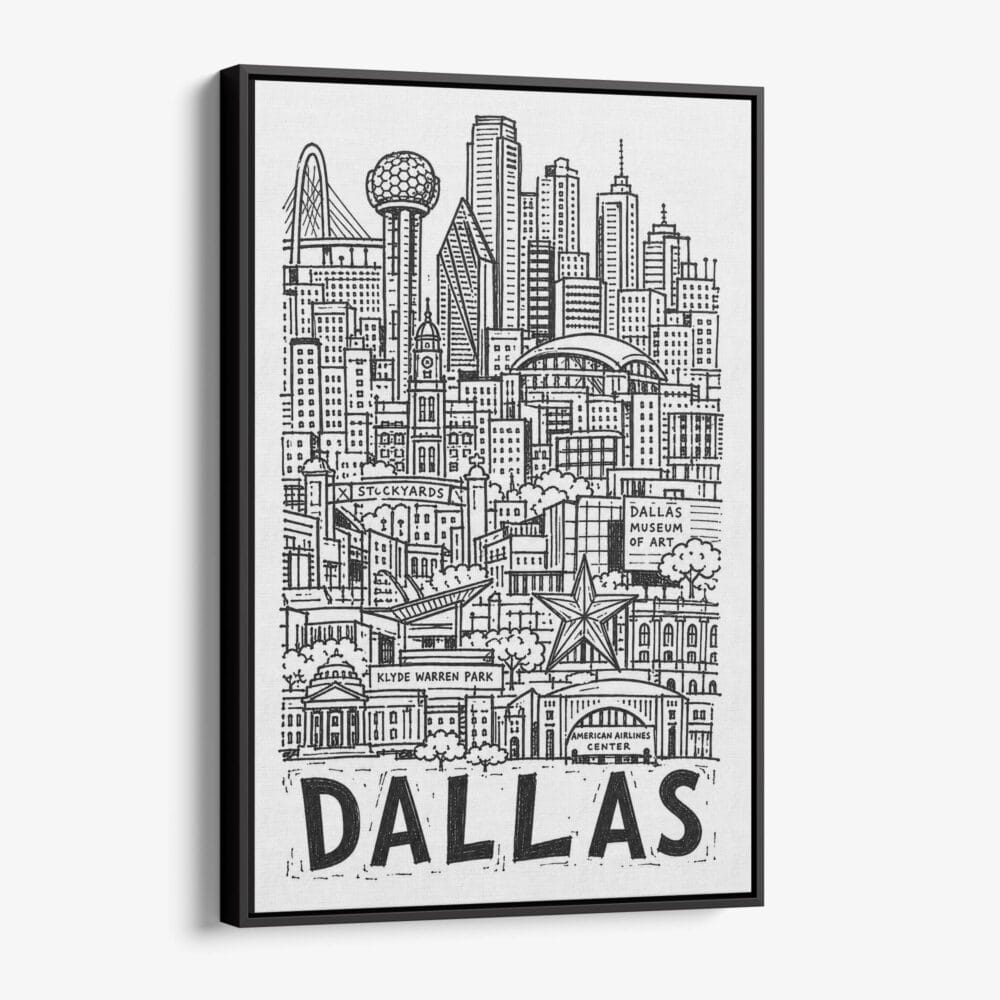 01 - Black Framed Dallas City Art - Pencil Style Canvas Print - Vertical - Main - Side view.jpg 01 - Black Framed Dallas City Art - Pencil Style Canvas Print - Vertical - Main - Side view.jpg