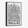 01 - Black Framed Dallas City Art - Pencil Style Canvas Print - Vertical - Main - Side view.jpg