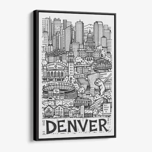 01 - Black Framed Denver City Art - Pencil Style Canvas Print - Vertical - Main - Side view.jpg
