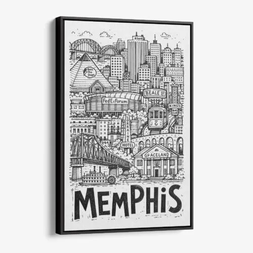 01 - Black Framed Memphis City Art - Pencil Style Canvas Print - Vertical - Main - Side view.jpg