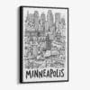 01 - Black Framed Minneapolis City Art - Pencil Style Canvas Print - Vertical - Main - Side view.jpg