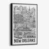 01 - Black Framed New Orleans City Art - Pencil Style Canvas Print - Vertical - Main - Side view.jpg