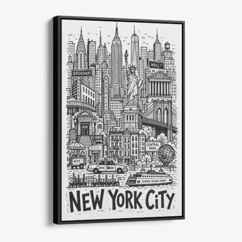 01 - Black Framed New York City Art - Pencil Style Canvas Print - Vertical - Main - Side view.jpg