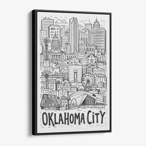01 - Black Framed Oklahoma City Art - Pencil Style Canvas Print - Vertical - Main - Side view.jpg