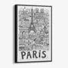 01 - Black Framed Paris City Art - Pencil Style Canvas Print - Vertical - Main - Side view.jpg