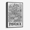 01 - Black Framed Phoenix City Art - Pencil Style Canvas Print - Vertical - Main - Side view.jpg