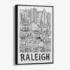 01 - Black Framed Raleigh City Art - Pencil Style Canvas Print - Vertical - Main - Side view.jpg