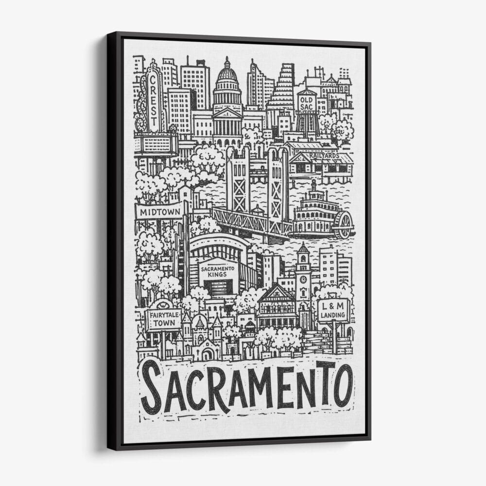01 - Black Framed Sacramento City Art - Pencil Style Canvas Print - Vertical - Main - Side view.jpg 01 - Black Framed Sacramento City Art - Pencil Style Canvas Print - Vertical - Main - Side view.jpg