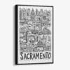 01 - Black Framed Sacramento City Art - Pencil Style Canvas Print - Vertical - Main - Side view.jpg