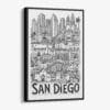 01 - Black Framed San Diego City Art - Pencil Style Canvas Print - Vertical - Main - Side view.jpg